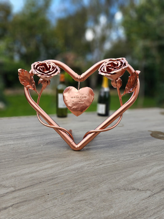 Twin Roses entwined with copper heart