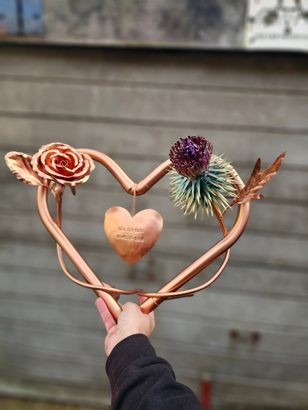 Rose and Thistle entwined with copper heart - Copper Hearts UK