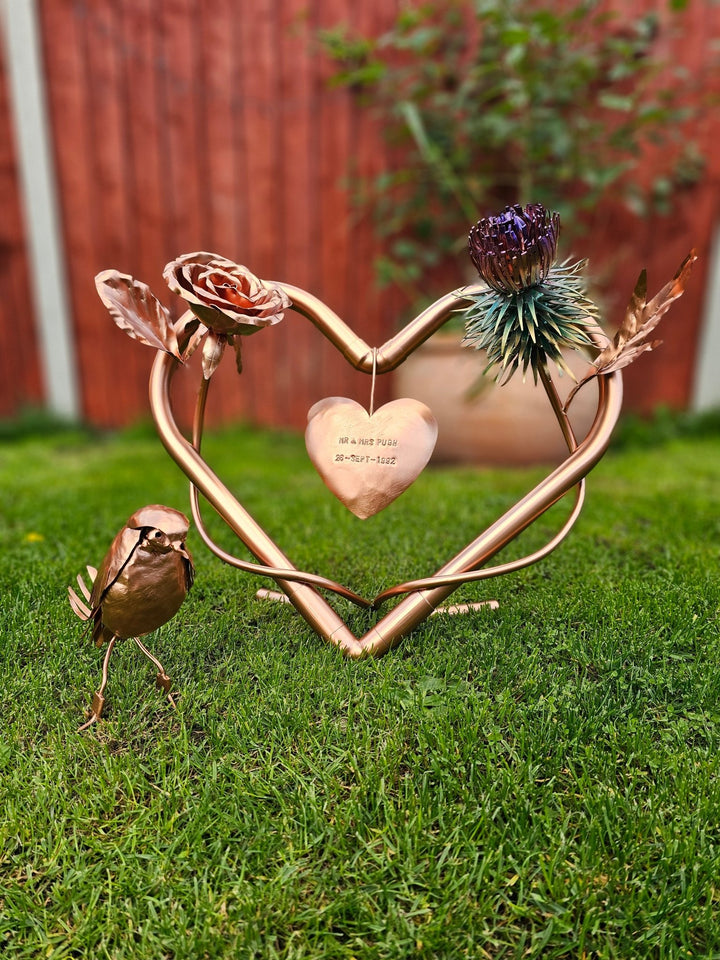 Rose and Thistle entwined with copper heart - Copper Hearts UK