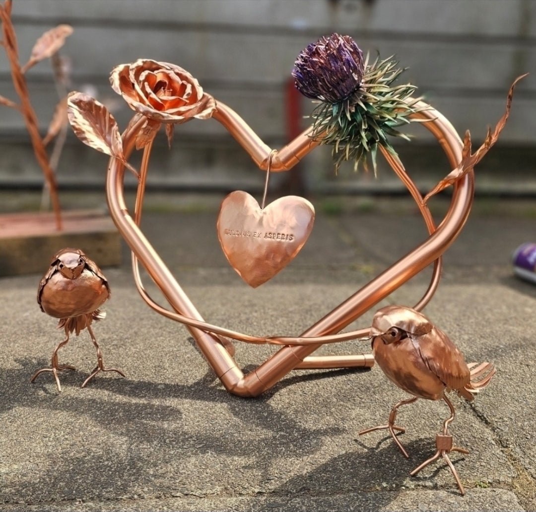 Rose and Thistle entwined with copper heart - Copper Hearts UK