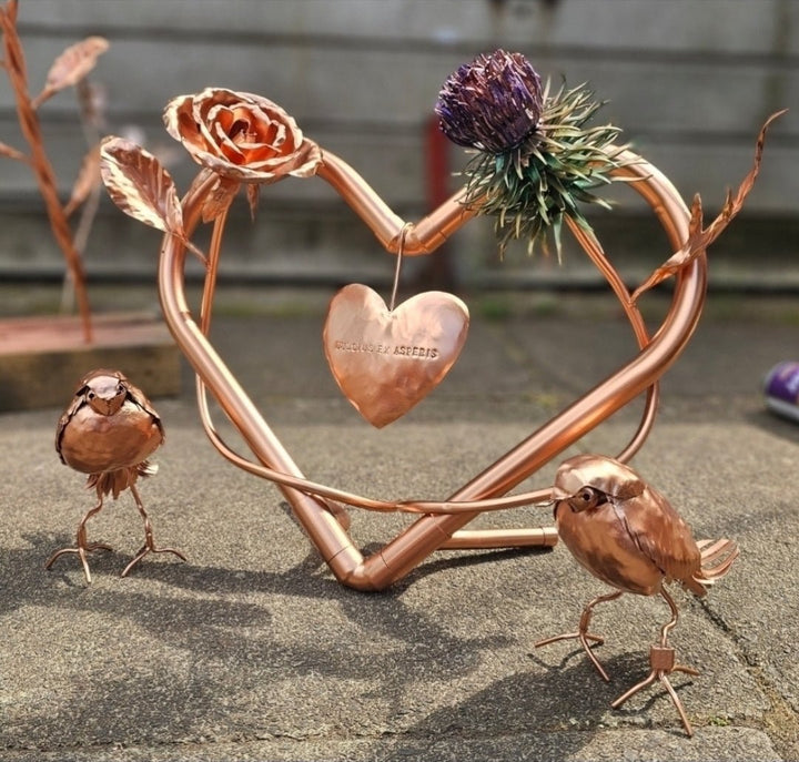 Rose and Thistle entwined with copper heart - Copper Hearts UK