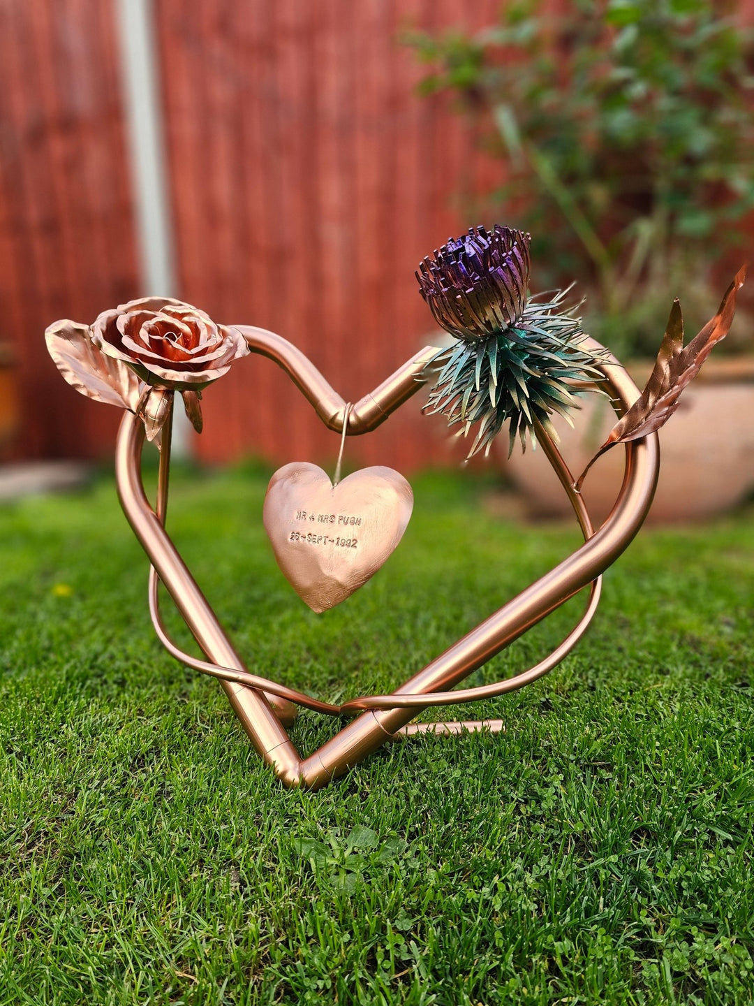 Rose and Thistle entwined with copper heart - Copper Hearts UK