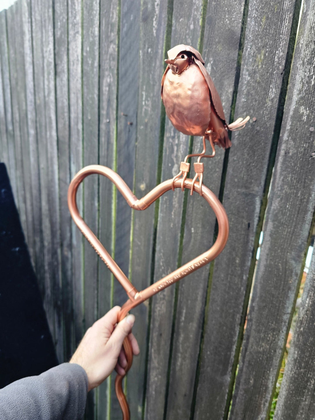 Wobbly heart with Robin - Copper Hearts UK