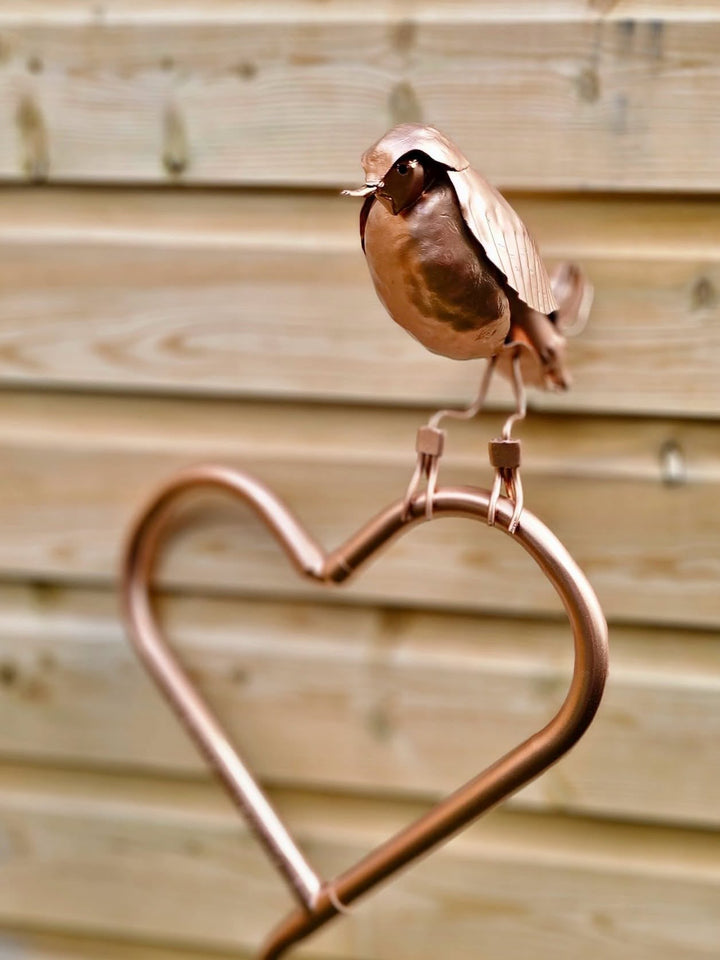 Wobbly heart with Robin - Copper Hearts UK