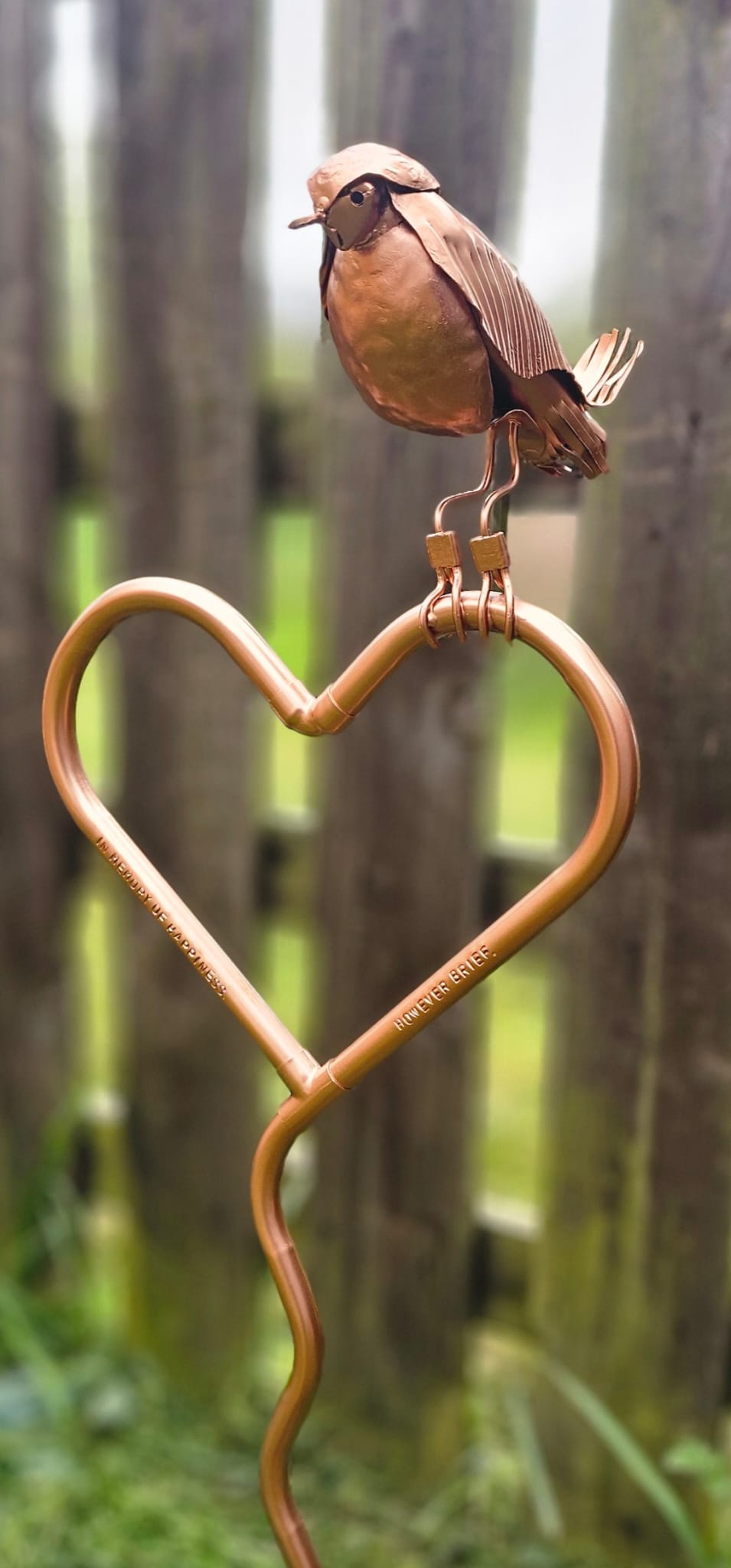Wobbly heart with Robin - Copper Hearts UK