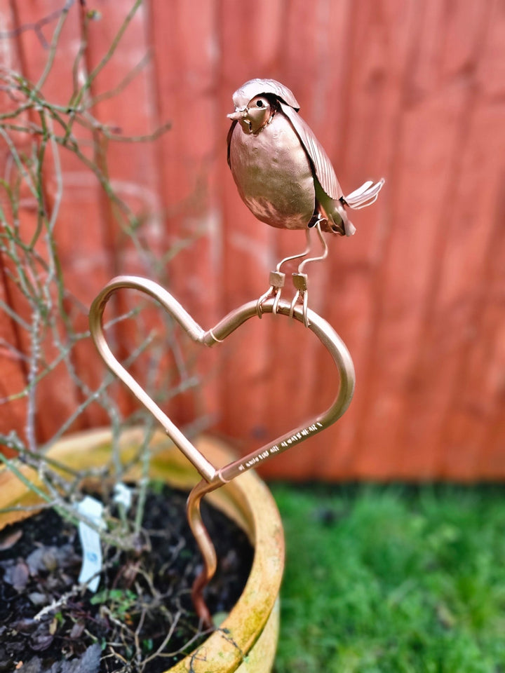 Wobbly heart with Robin - Copper Hearts UK